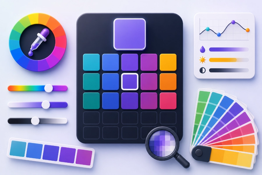 Color palette and digital art workspace